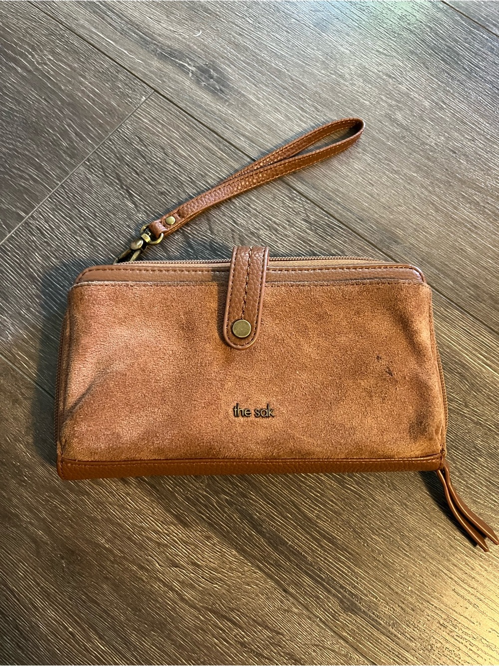 The Sak wallet Suede & Pebbled Leather Wristlet Wallet - Brown